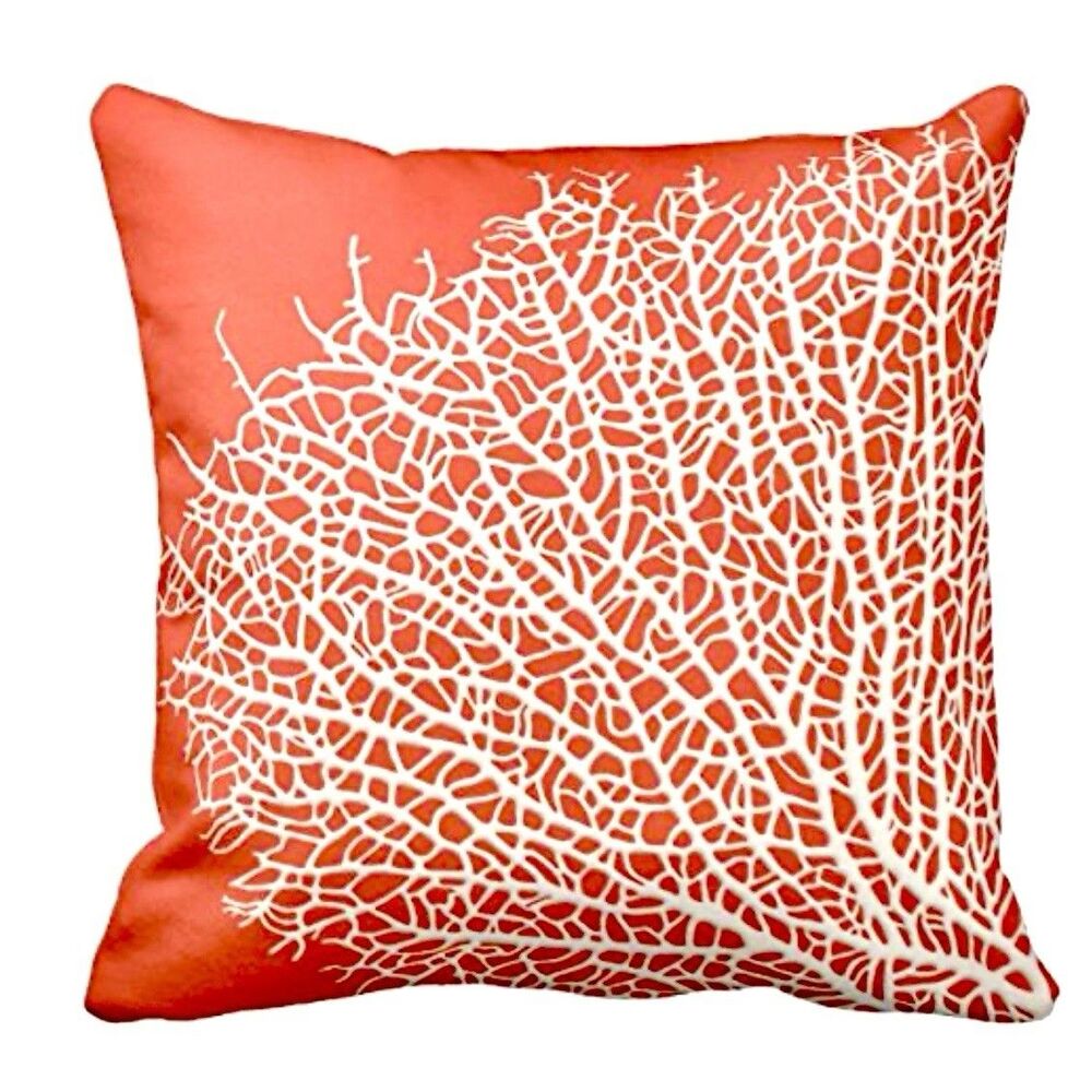 Square Pillow Case Covers Set of 2 - Approx. 24"x24" Home Decor Ocean Coral